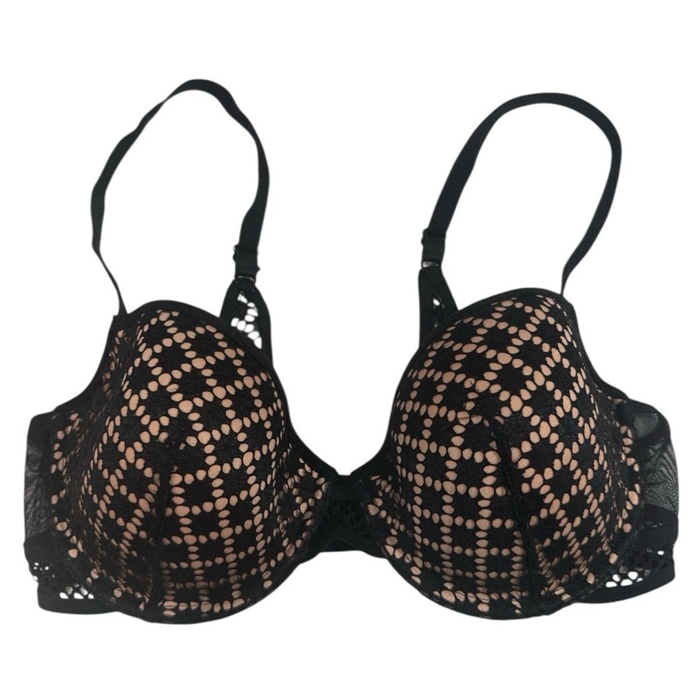 Adore‎ Me 34D Black Lace Sexy Push-Up Bra Black/Nude EUC